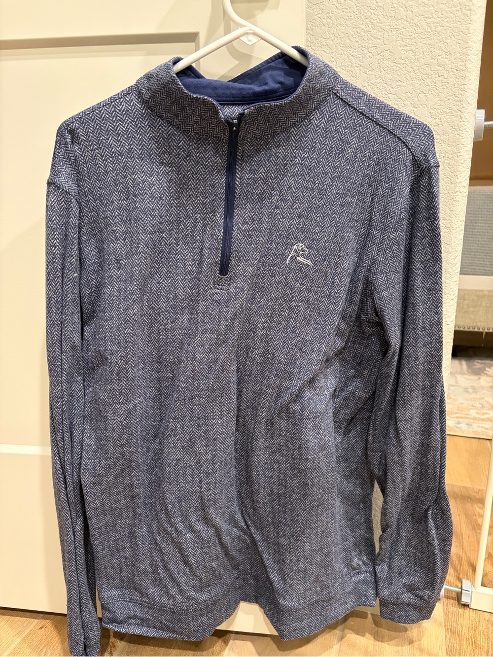 Rhoback Navy Herringbone Quarter-Zip Pullover Blue Medium